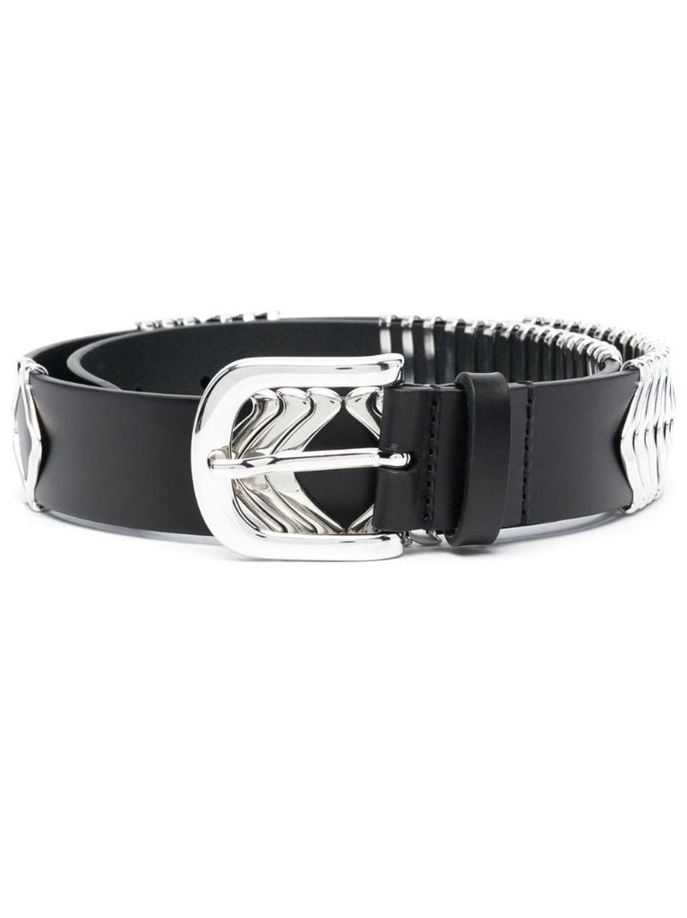 Black Chevron-detail Leather Belt