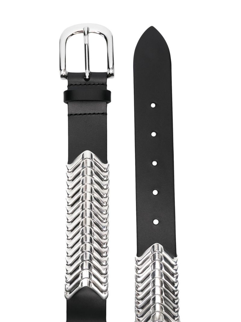 Black Chevron-detail Leather Belt