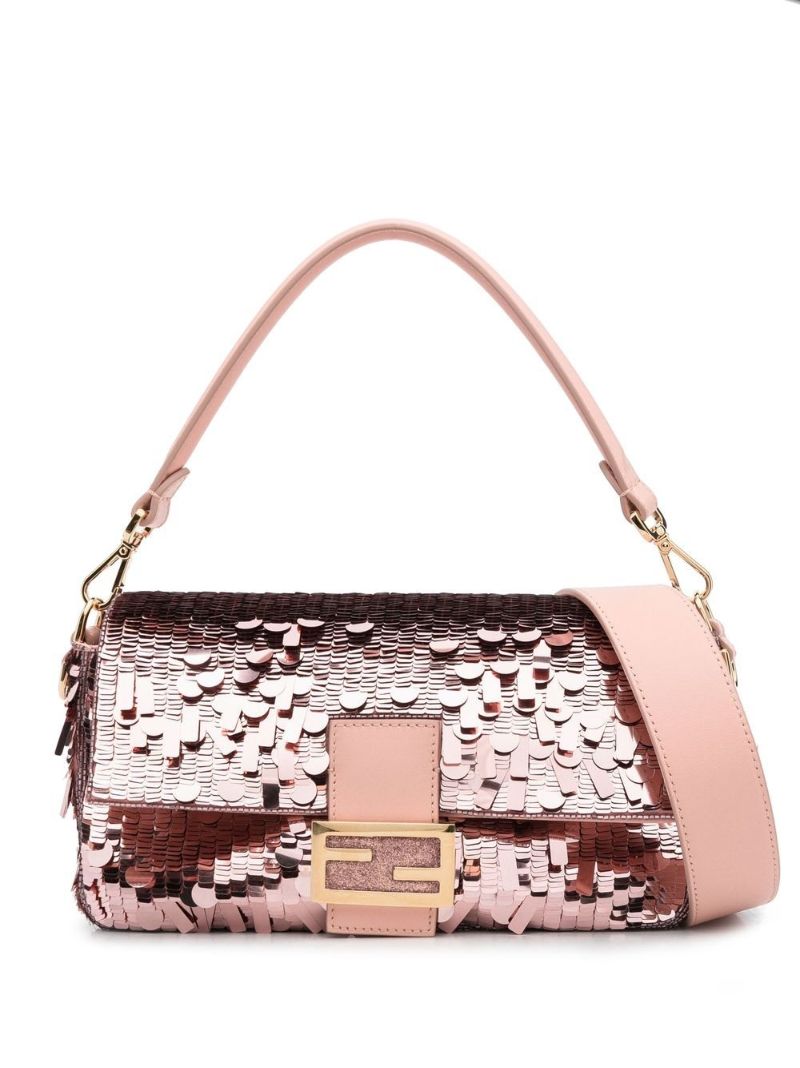Pink Baguette Sequinned Shoulder Bag