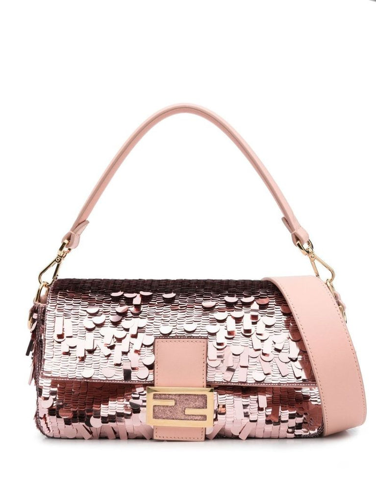 Pink Baguette Sequinned Shoulder Bag