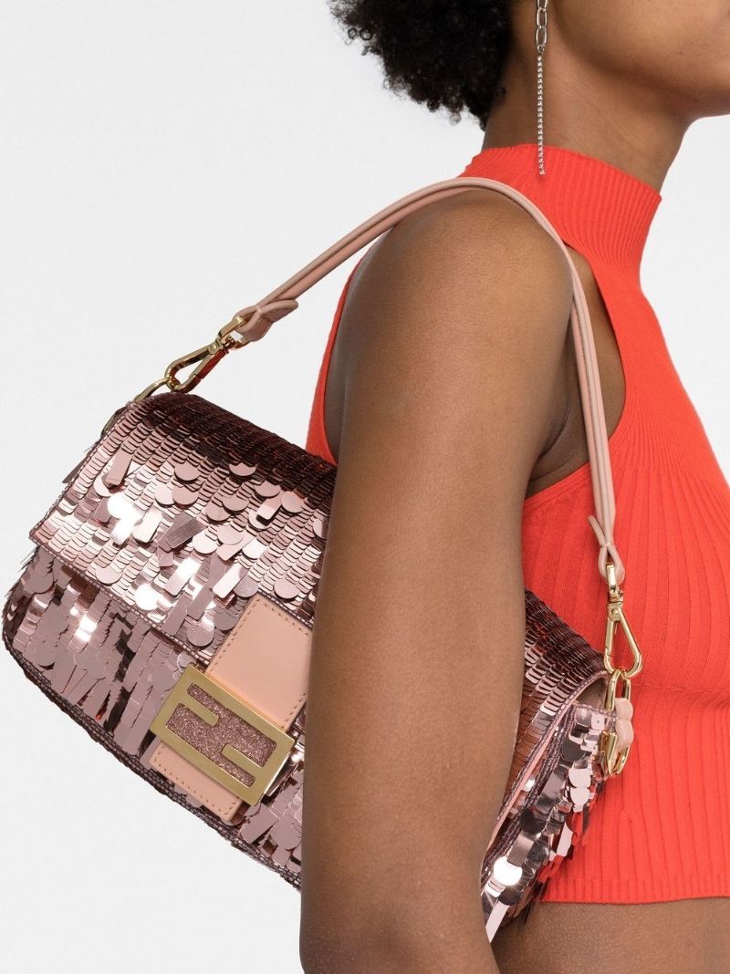Pink Baguette Sequinned Shoulder Bag
