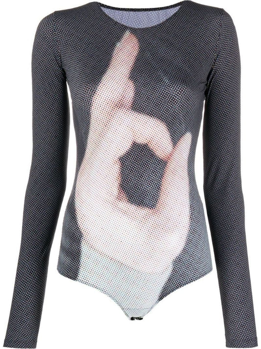 Black Graphic Print Bodysuit