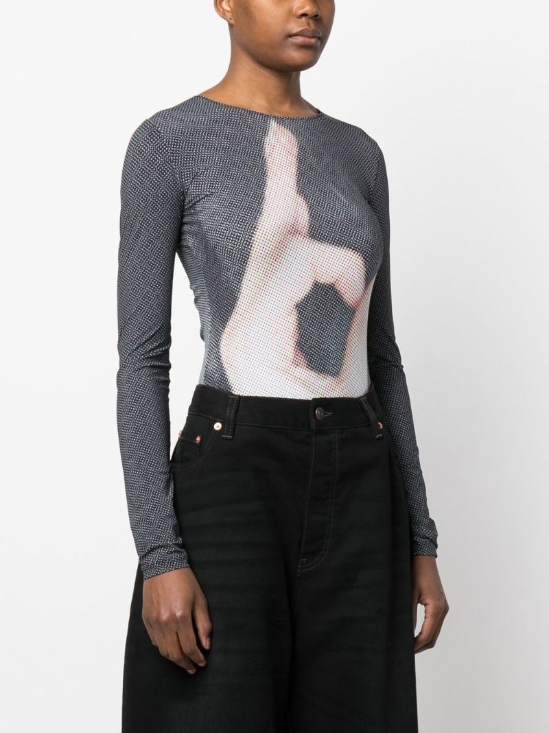 Black Graphic Print Bodysuit