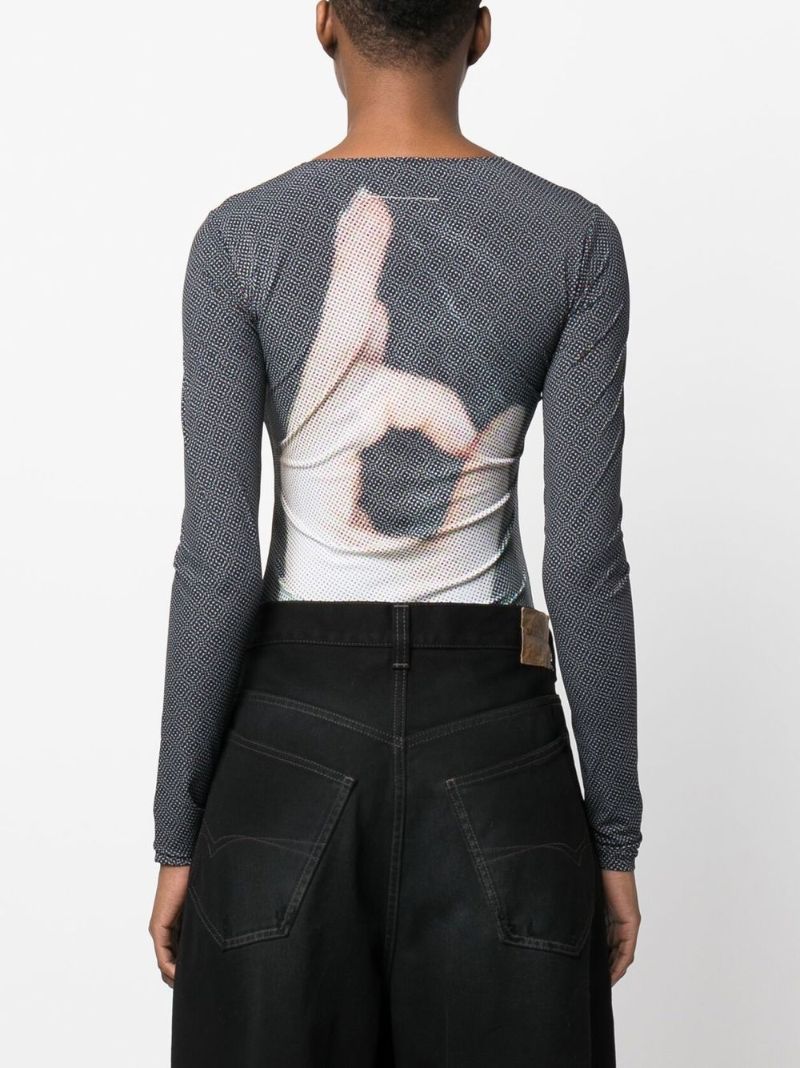 Black Graphic Print Bodysuit