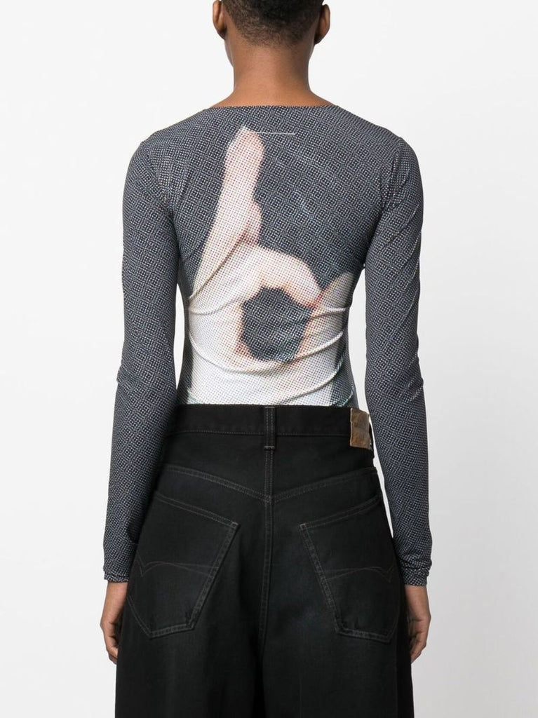 Black Graphic Print Bodysuit
