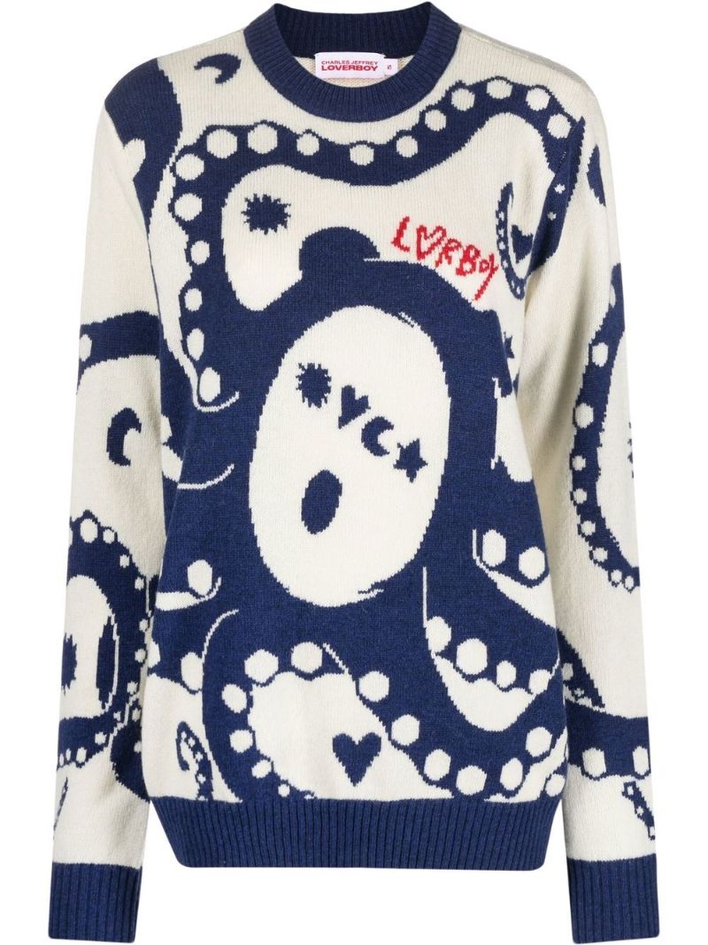 Blue Kraken Logo Print Sweater