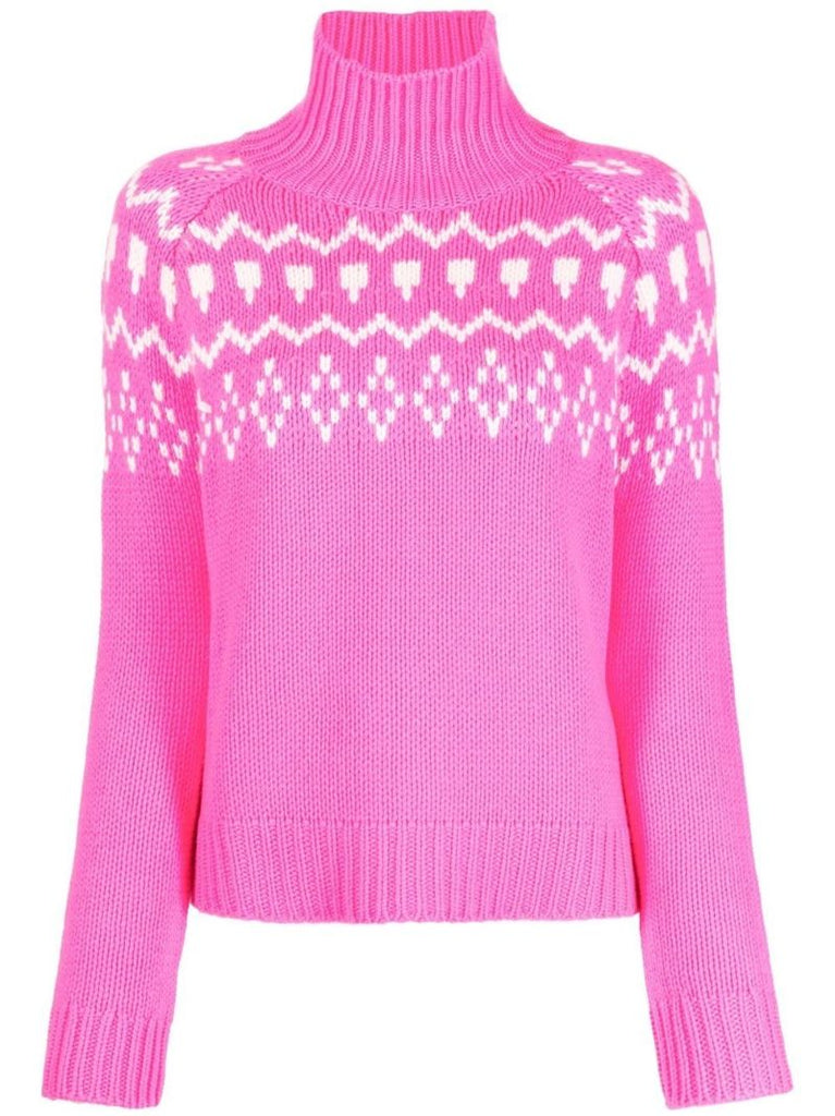 Pink Intarsia Roll-neck Jumper