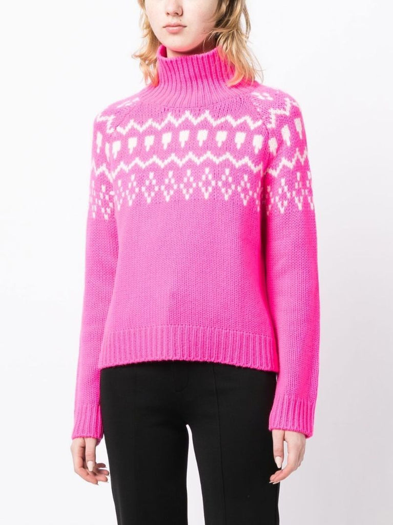Pink Intarsia Roll-neck Jumper