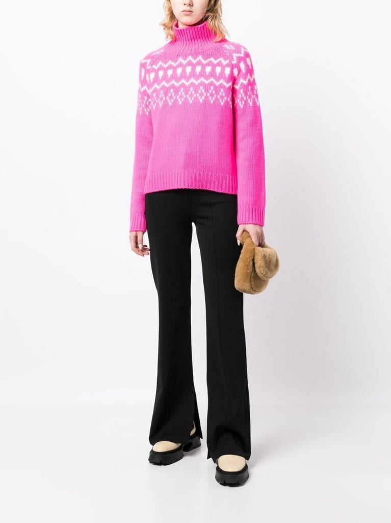 Pink Intarsia Roll-neck Jumper