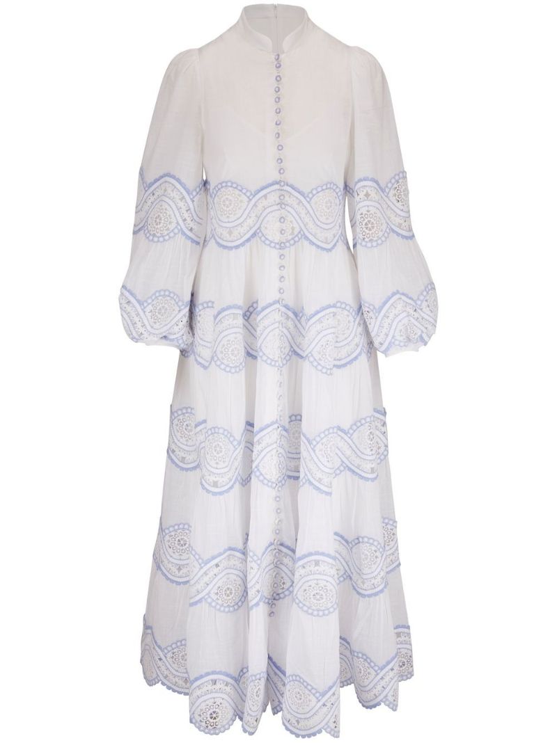 White Cira Embroidered Tiered Maxi Dress
