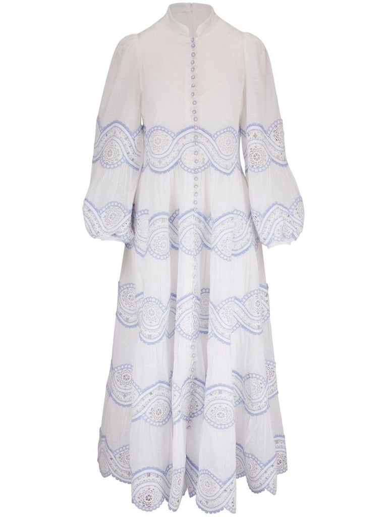 White Cira Embroidered Tiered Maxi Dress