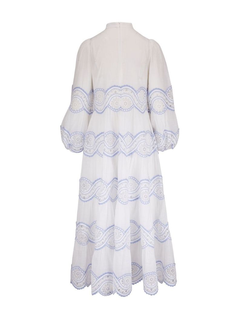 White Cira Embroidered Tiered Maxi Dress