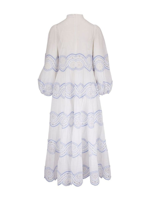 White Cira Embroidered Tiered Maxi Dress