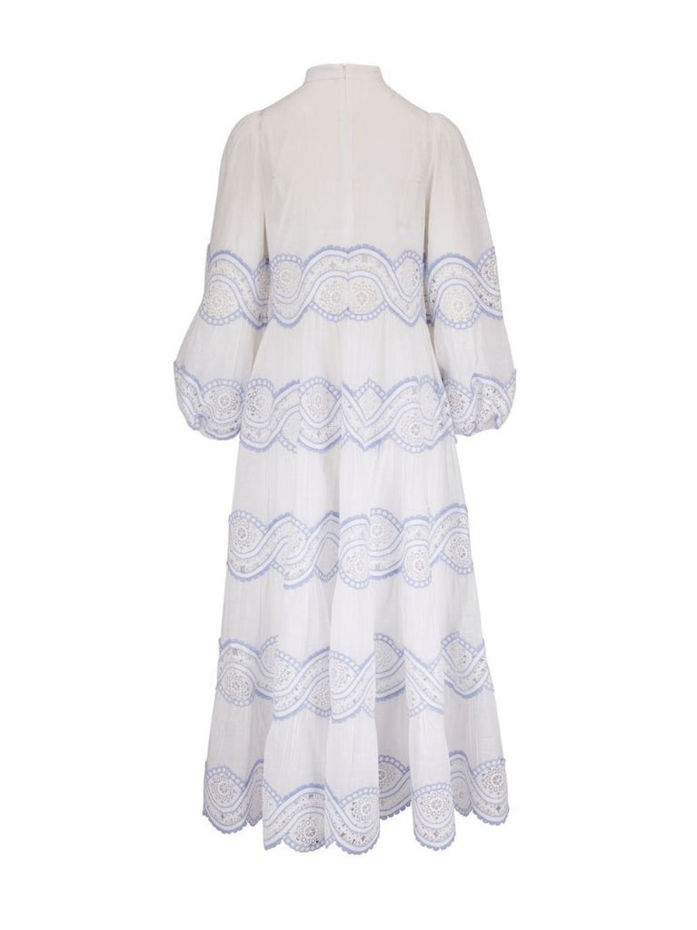 White Cira Embroidered Tiered Maxi Dress