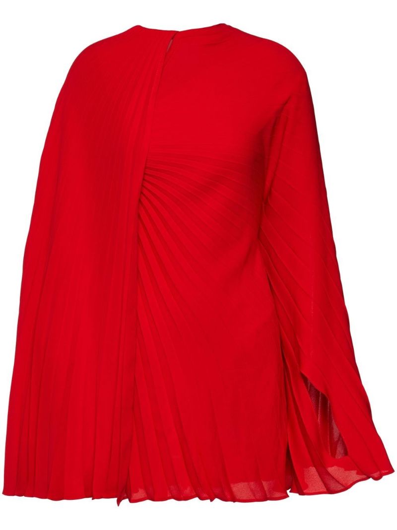 Red Cape Pleated Silk Mini Dress
