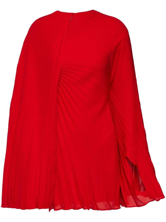 Red Cape Pleated Silk Mini Dress