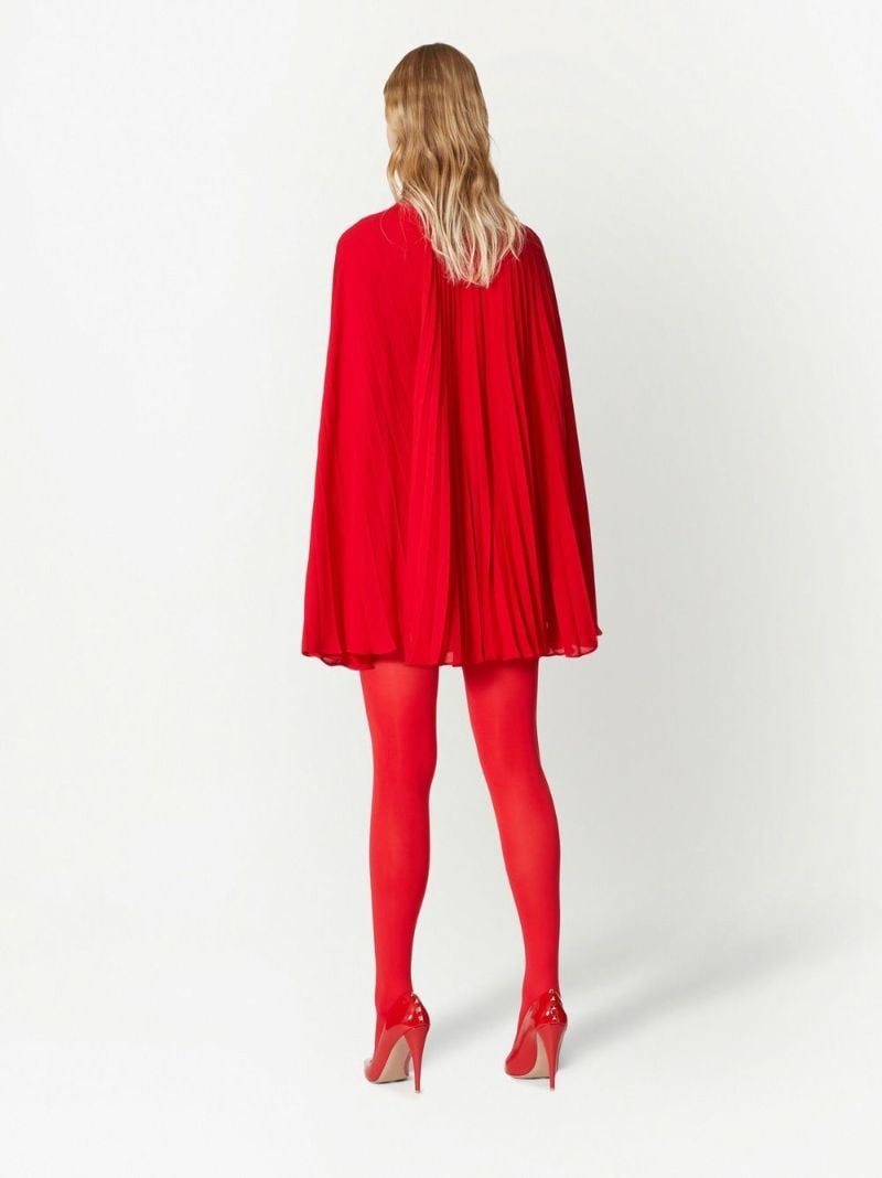 Red Cape Pleated Silk Mini Dress