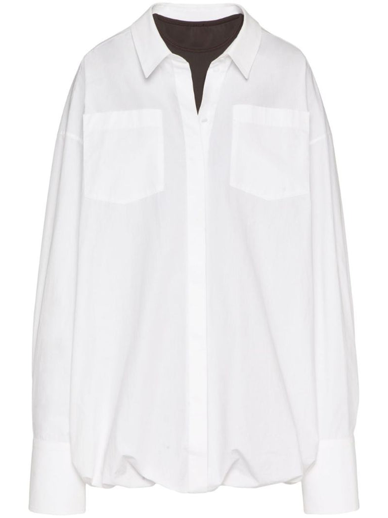 White Long-sleeve Cotton Shirt Mini Dress