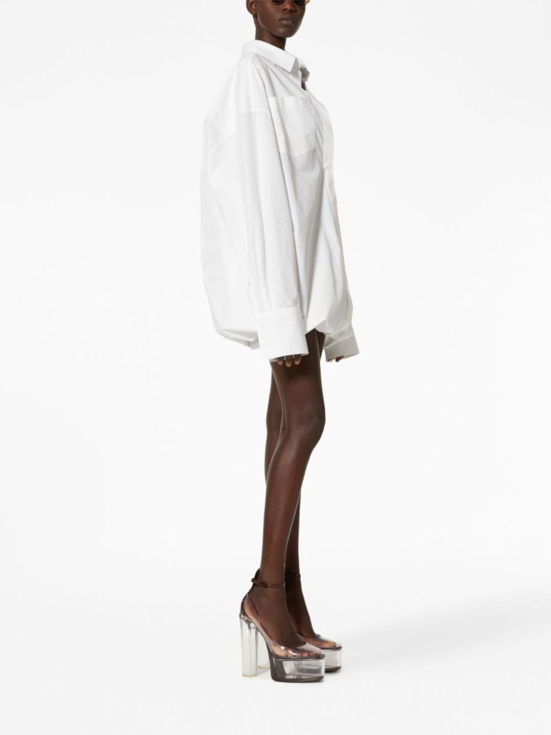White Long-sleeve Cotton Shirt Mini Dress