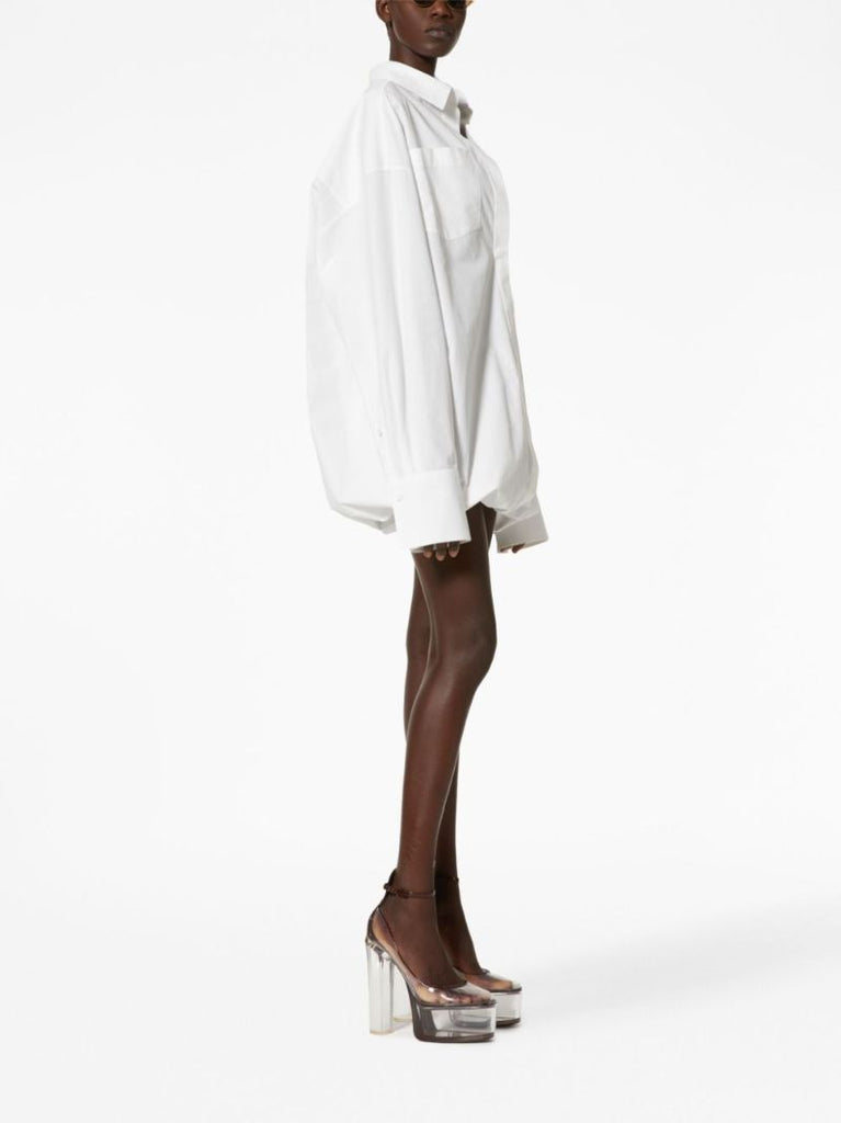 White Long-sleeve Cotton Shirt Mini Dress