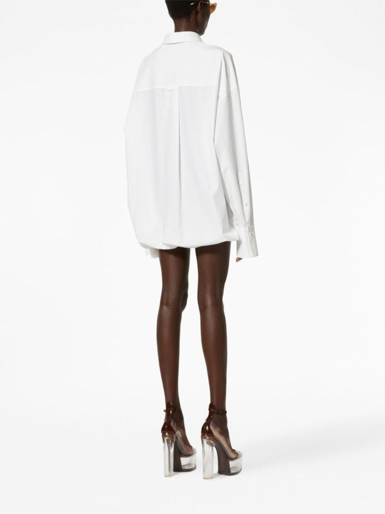 White Long-sleeve Cotton Shirt Mini Dress