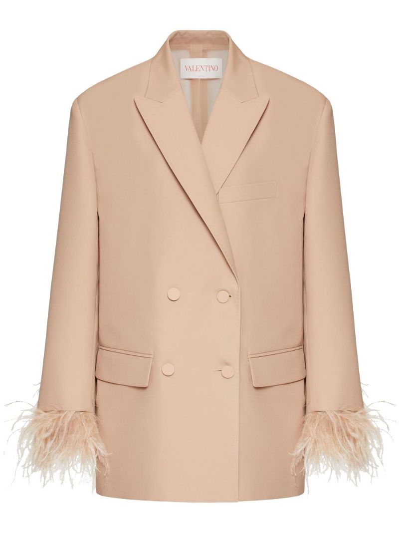 Neutral Embroidered Techno Weave Blazer