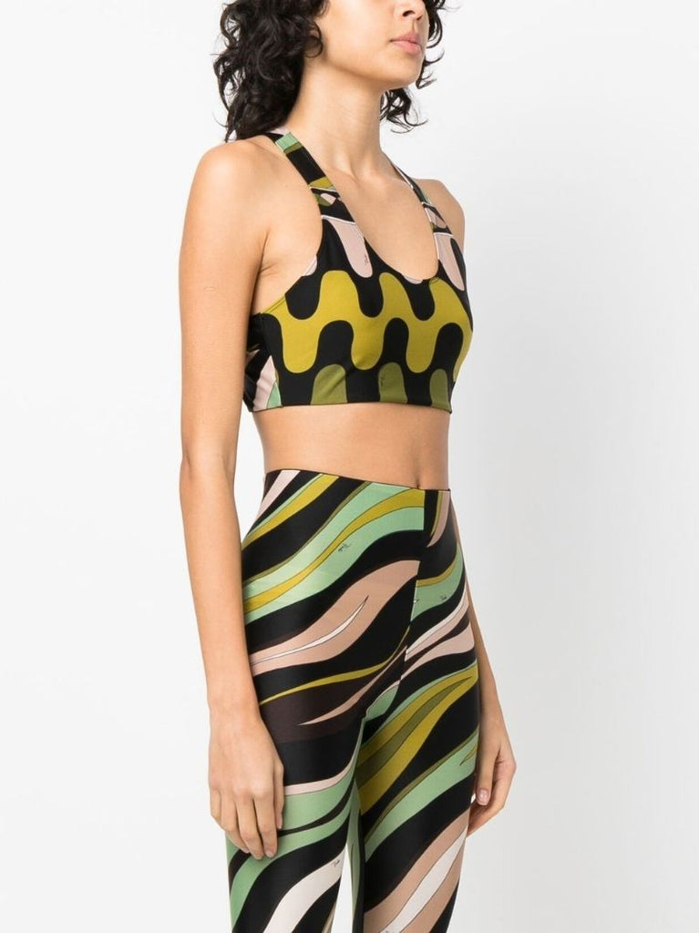 Black Abstract Print Sports Bra