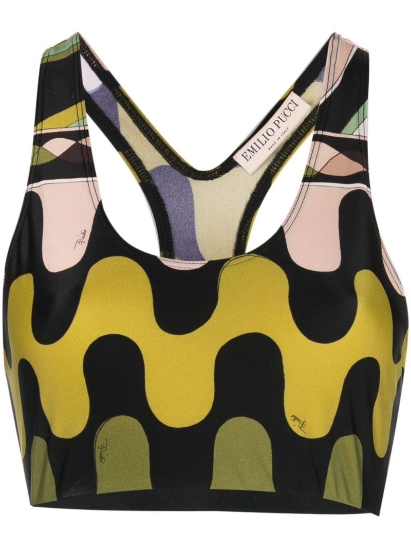 Black Abstract Print Sports Bra