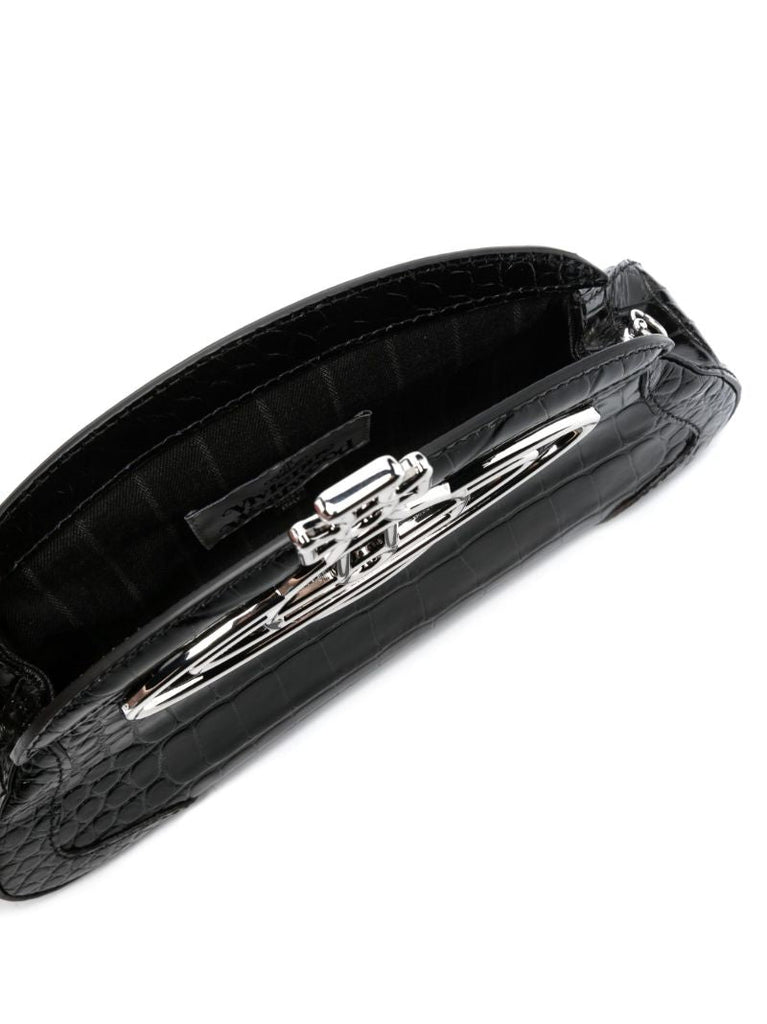 Black Amber Orb Crocodile Embossed Clutch Bag
