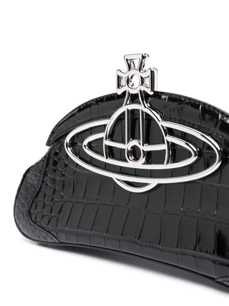 Black Amber Orb Crocodile Embossed Clutch Bag