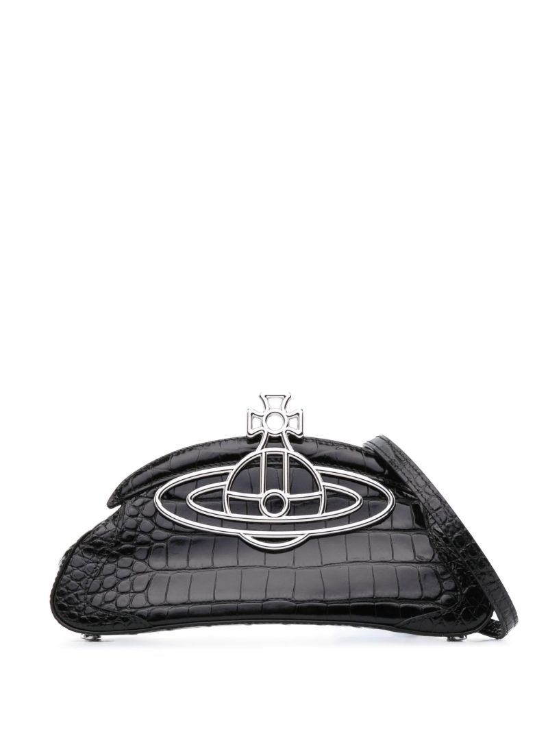 Black Amber Orb Crocodile Embossed Clutch Bag