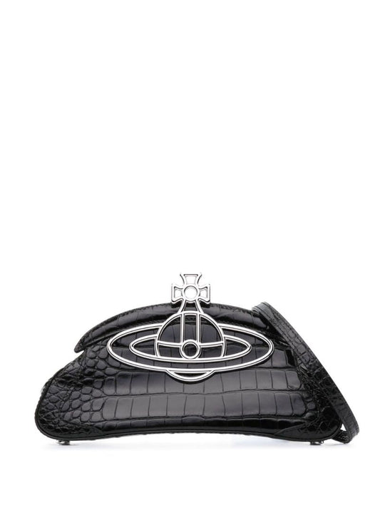 Black Amber Orb Crocodile Embossed Clutch Bag