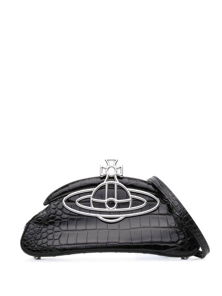 Black Amber Orb Crocodile Embossed Clutch Bag