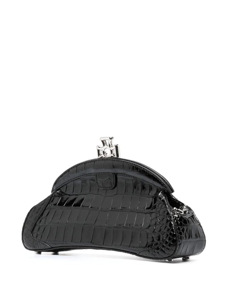 Black Amber Orb Crocodile Embossed Clutch Bag