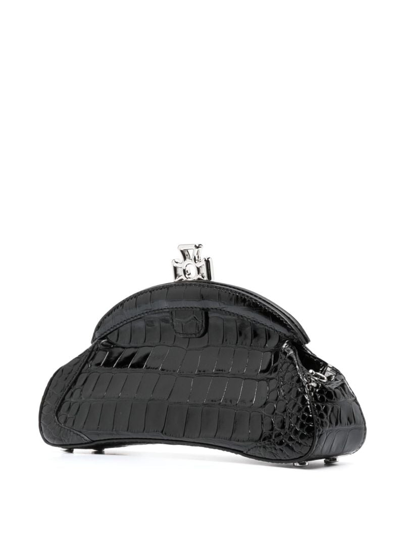 Black Amber Orb Crocodile Embossed Clutch Bag