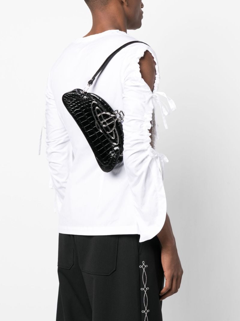 Black Amber Orb Crocodile Embossed Clutch Bag