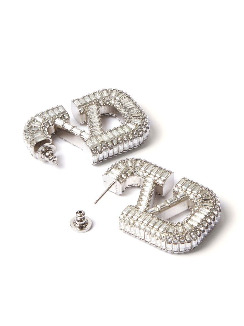Silver-tone Vlogo Signature Crystal Earrings