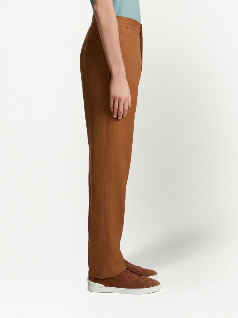 Brown Straight-leg Linen Trousers