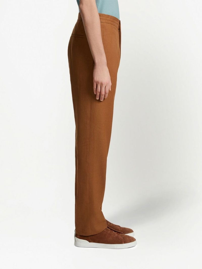 Brown Straight-leg Linen Trousers