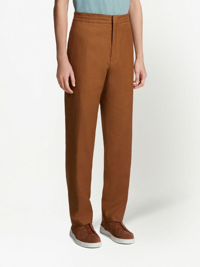 Brown Straight-leg Linen Trousers