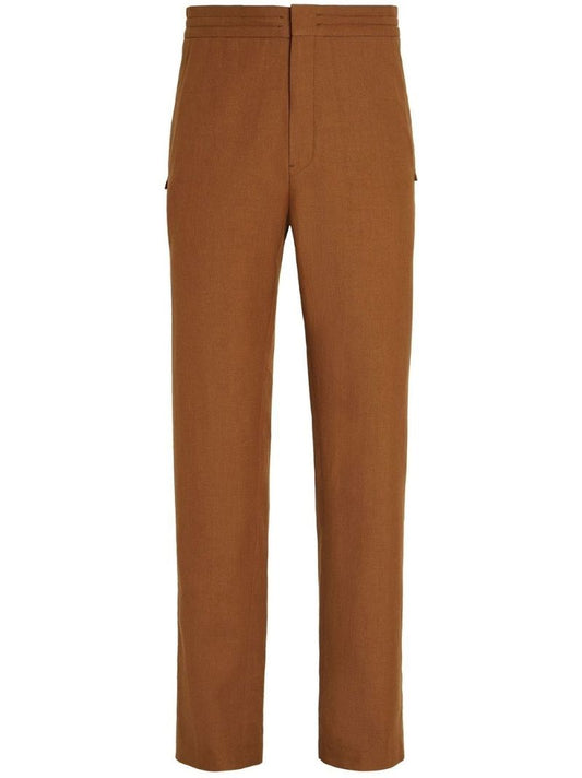 Brown Straight-leg Linen Trousers