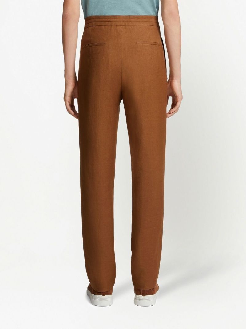 Brown Straight-leg Linen Trousers