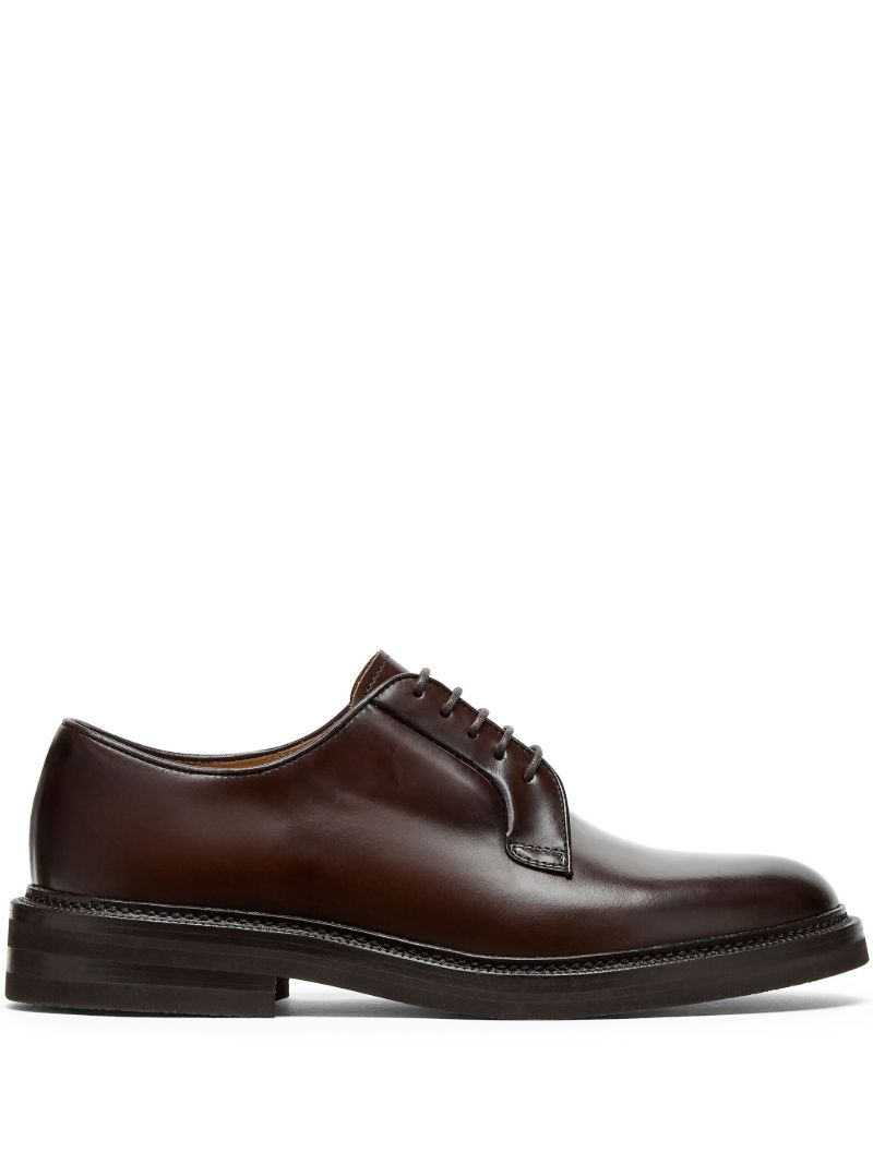 Brown High-shine Leather Oxford Shoes