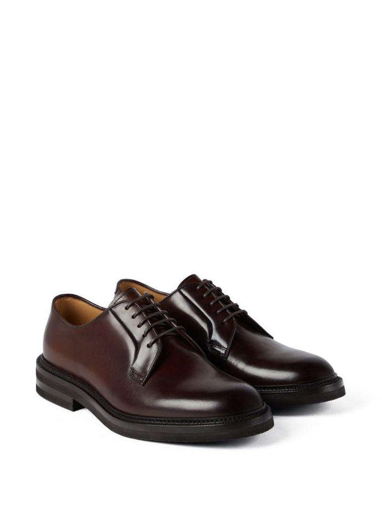 Brown High-shine Leather Oxford Shoes