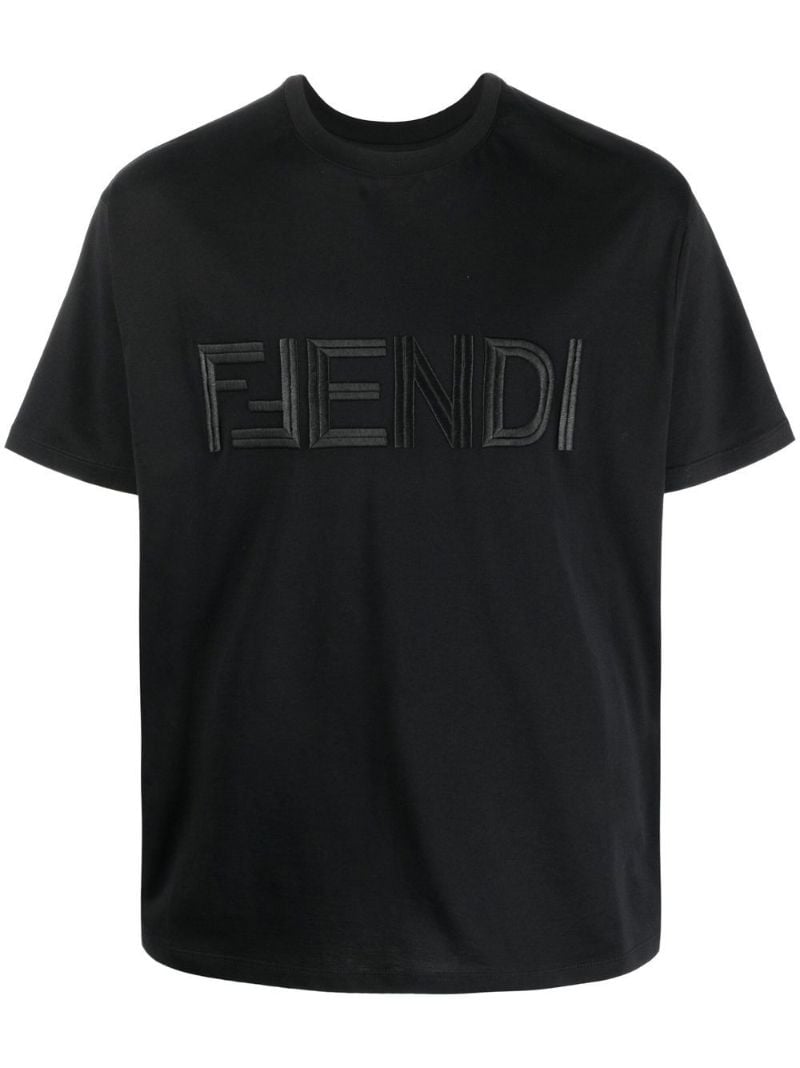 Black Embroidered Logo Cotton T-shirt