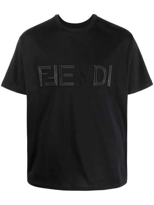Black Embroidered Logo Cotton T-shirt