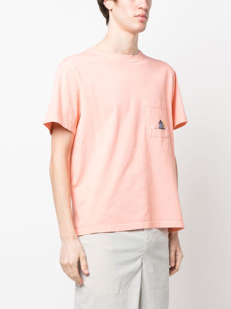 Orange Embroidered Cotton T-shirt