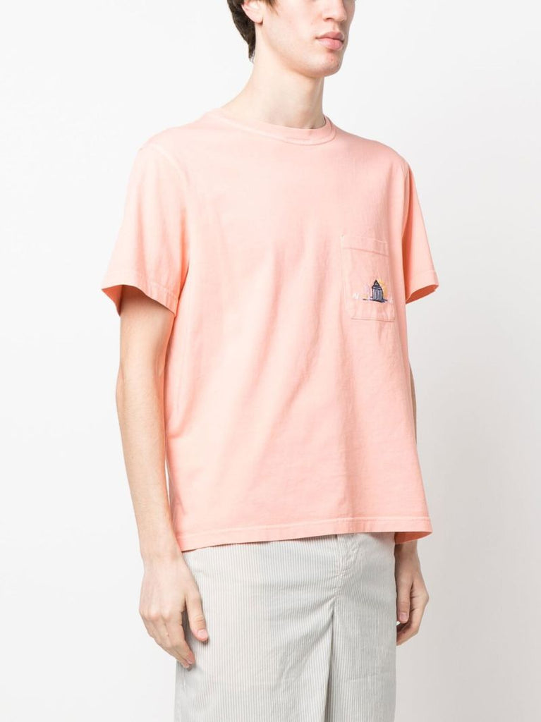 Orange Embroidered Cotton T-shirt