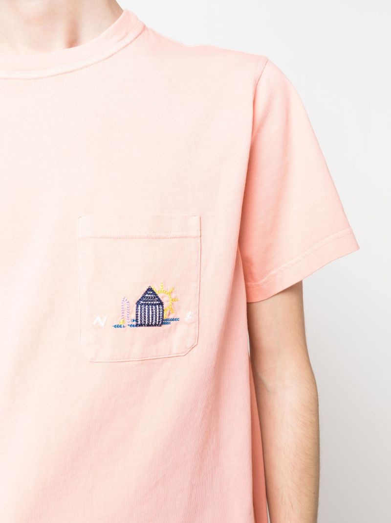 Orange Embroidered Cotton T-shirt