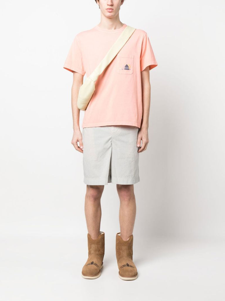 Orange Embroidered Cotton T-shirt